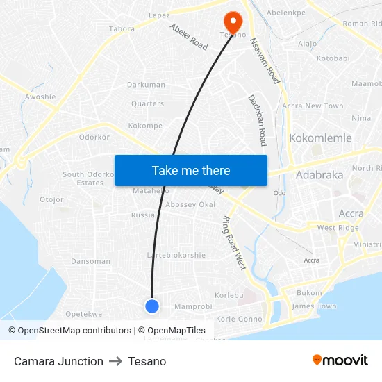 Camara Junction to Tesano map