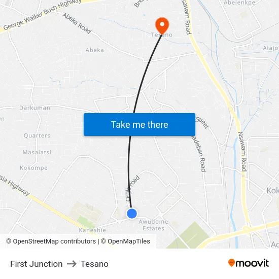 First Junction to Tesano map