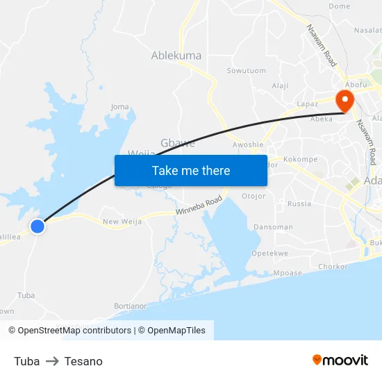 Tuba to Tesano map