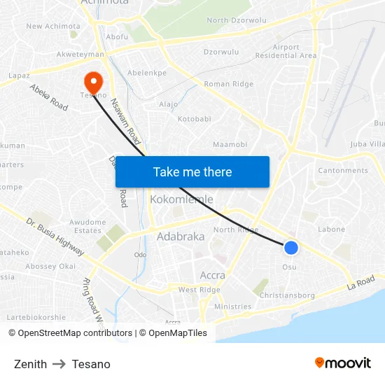 Zenith to Tesano map