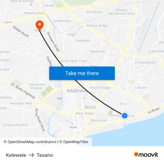 Kelewele to Tesano map