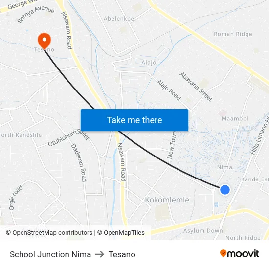 School Junction Nima to Tesano map