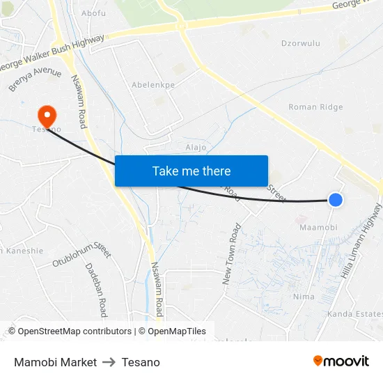 Mamobi Market to Tesano map