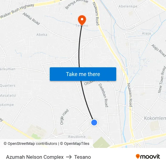 Azumah Nelson Complex to Tesano map