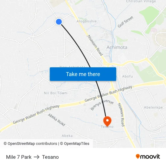 Mile 7 Park to Tesano map