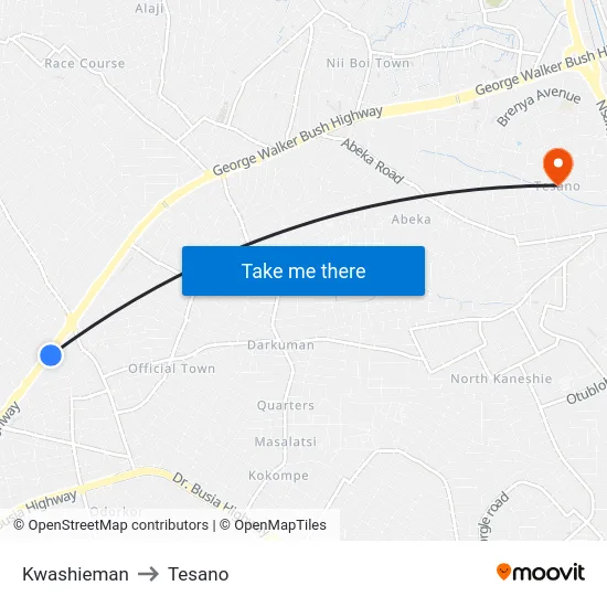 Kwashieman to Tesano map