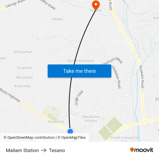 Mallam Station to Tesano map