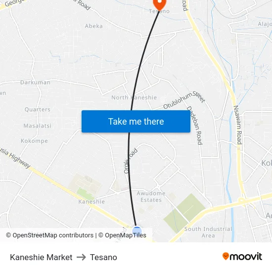 Kaneshie Market to Tesano map
