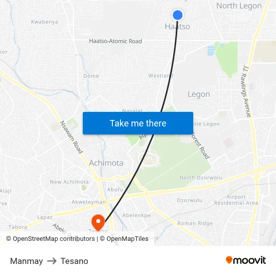 Manmay to Tesano map