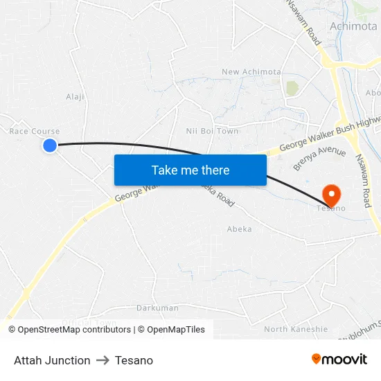 Attah Junction to Tesano map