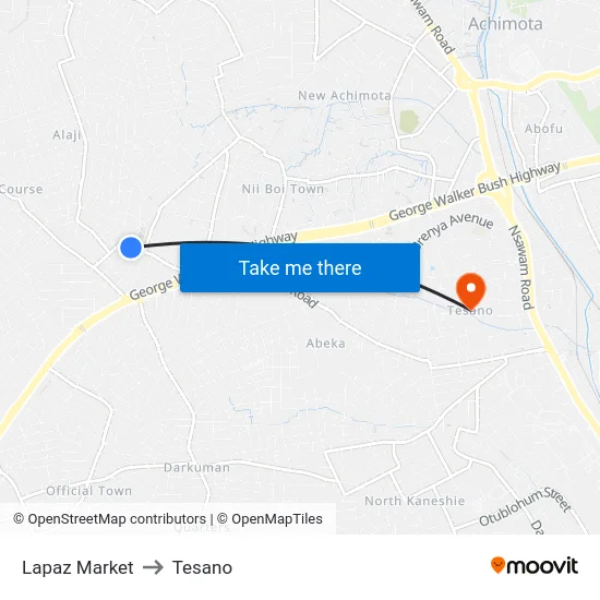 Lapaz Market to Tesano map