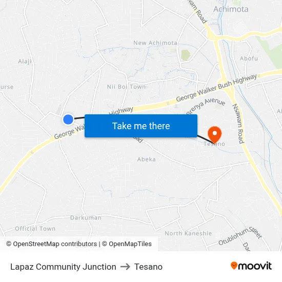 Lapaz Community Junction to Tesano map