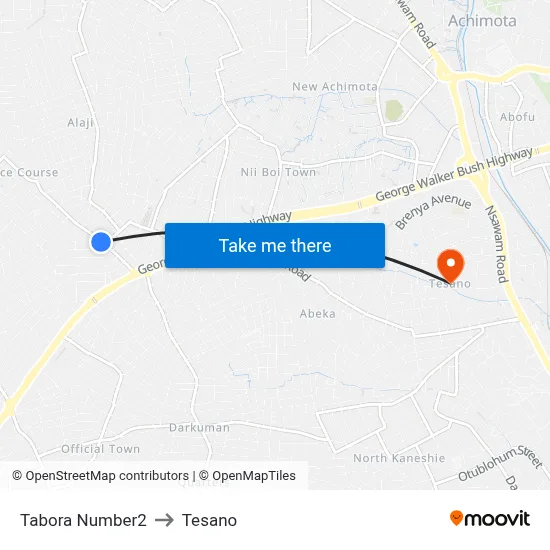 Tabora Number2 to Tesano map