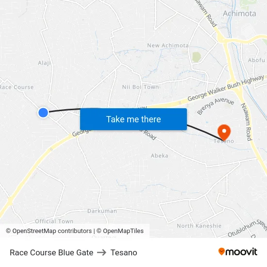 Race Course Blue Gate to Tesano map