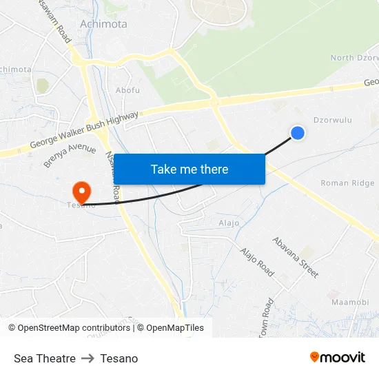 Sea Theatre to Tesano map