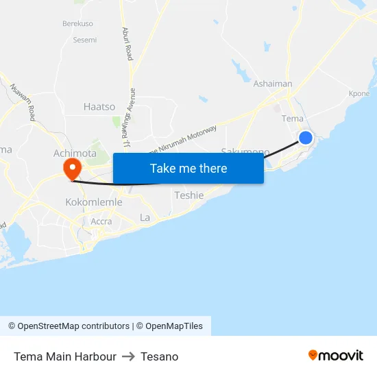 Tema Main Harbour to Tesano map