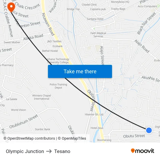 Olympic Junction to Tesano map