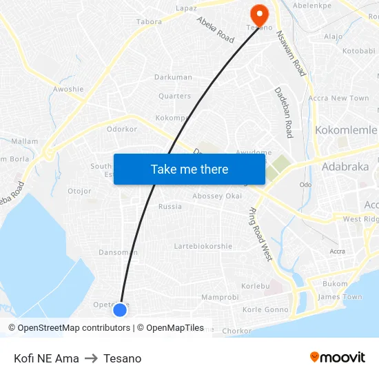 Kofi NE Ama to Tesano map