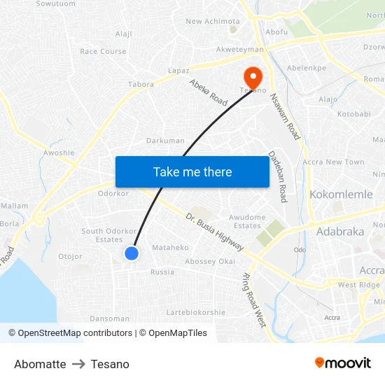 Abomatte to Tesano map