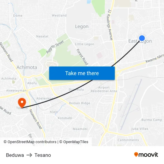 Beduwa to Tesano map