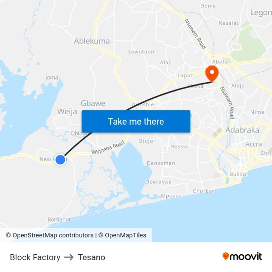 Block Factory to Tesano map