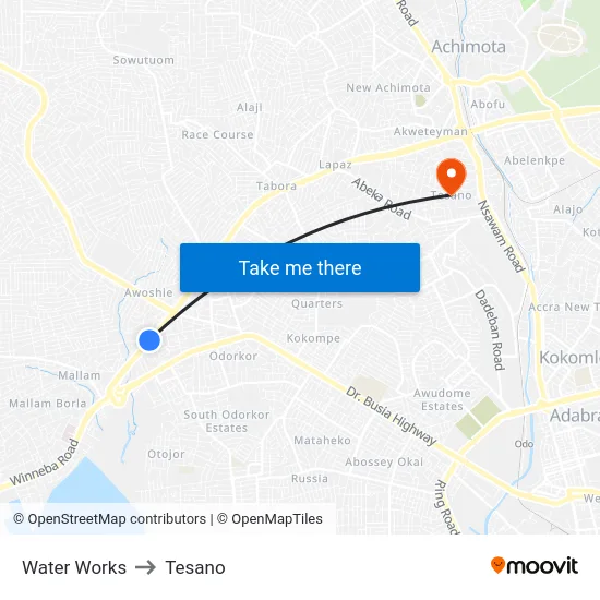 Water Works to Tesano map