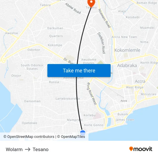 Wolarm to Tesano map