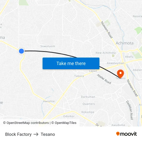 Block Factory to Tesano map