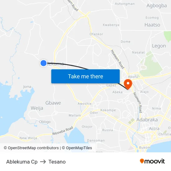 Ablekuma Cp to Tesano map