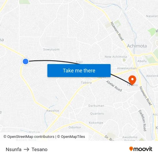 Nsunfa to Tesano map