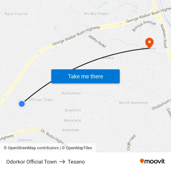Odorkor Official Town to Tesano map