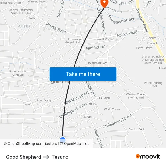 Good Shepherd to Tesano map