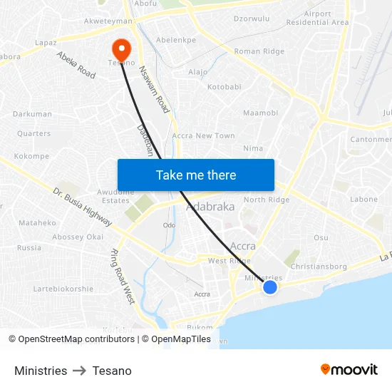 Ministries to Tesano map