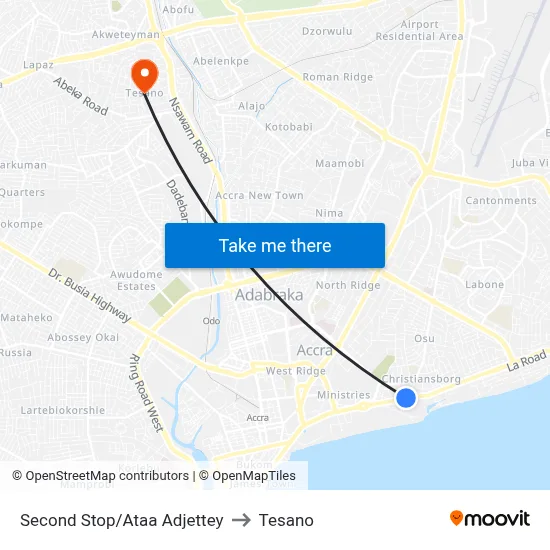 Second Stop/Ataa Adjettey to Tesano map