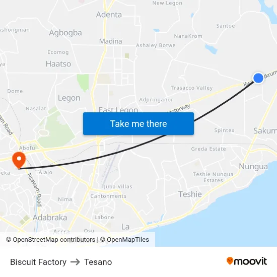 Biscuit Factory to Tesano map
