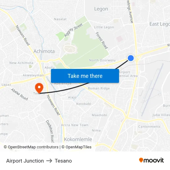 Airport Junction to Tesano map