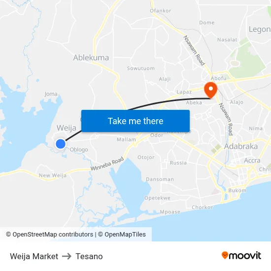 Weija Market to Tesano map