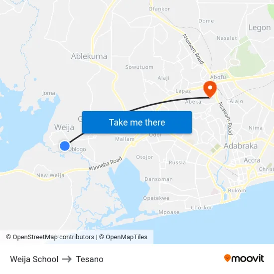 Weija School to Tesano map