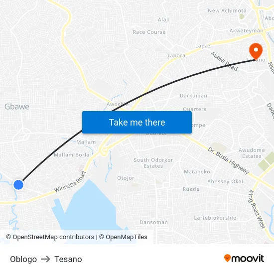 Oblogo to Tesano map