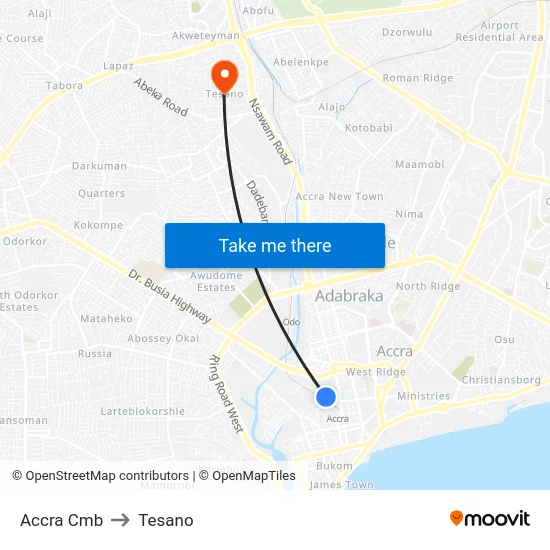 Accra Cmb to Tesano map