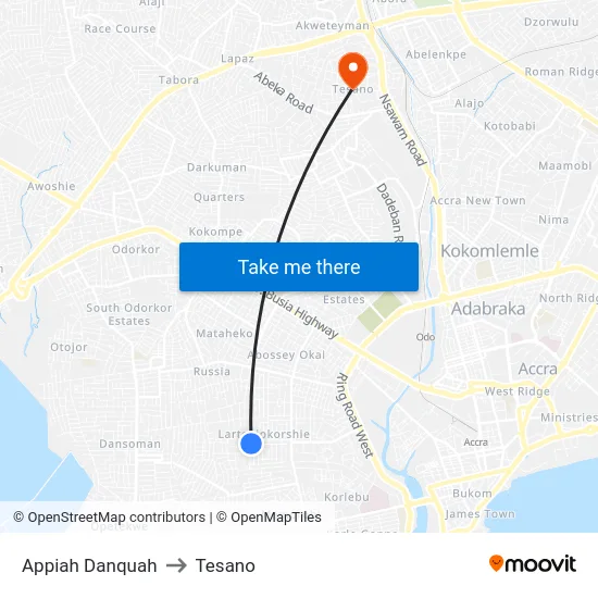 Appiah Danquah to Tesano map