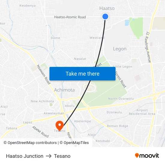 Haatso Junction to Tesano map