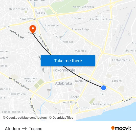 Afridom to Tesano map