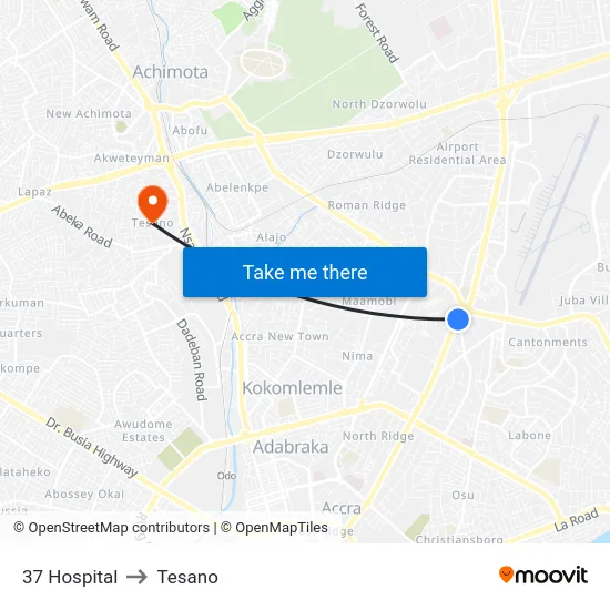 37 Hospital to Tesano map