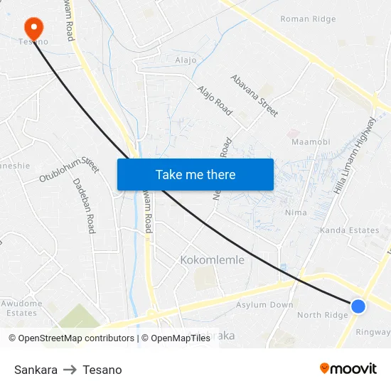 Sankara to Tesano map