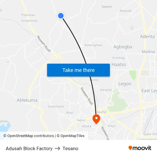 Adusah Block Factory to Tesano map