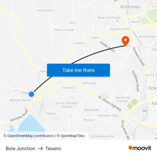 Bola Junction to Tesano map