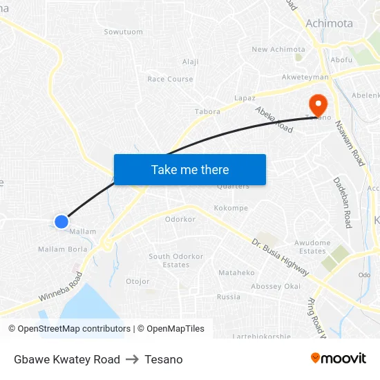 Gbawe Kwatey Road to Tesano map