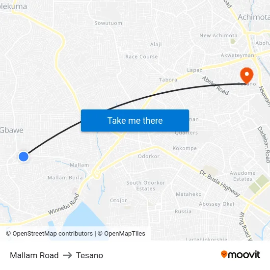 Mallam Road to Tesano map