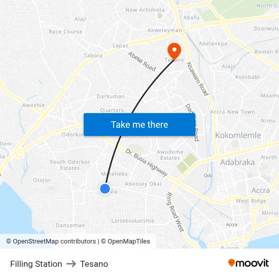Filling Station to Tesano map